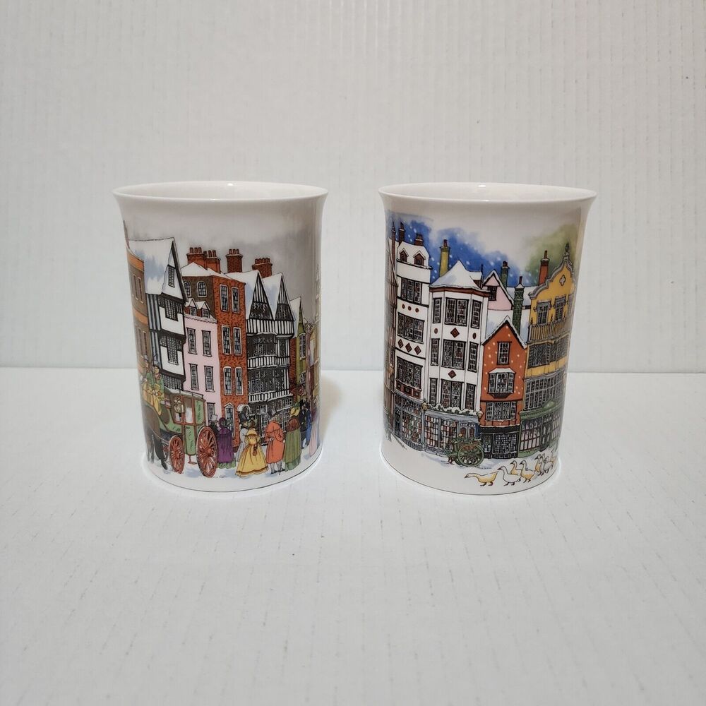(2) Dunoon Bone China Mugs England Sue Scullard Christmas Time Carriage & Geese - Picture 5 of 7